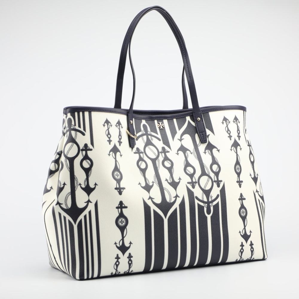 RARE - Tory Burch Kerrington Striped Seafaring Navy White Marine Tote